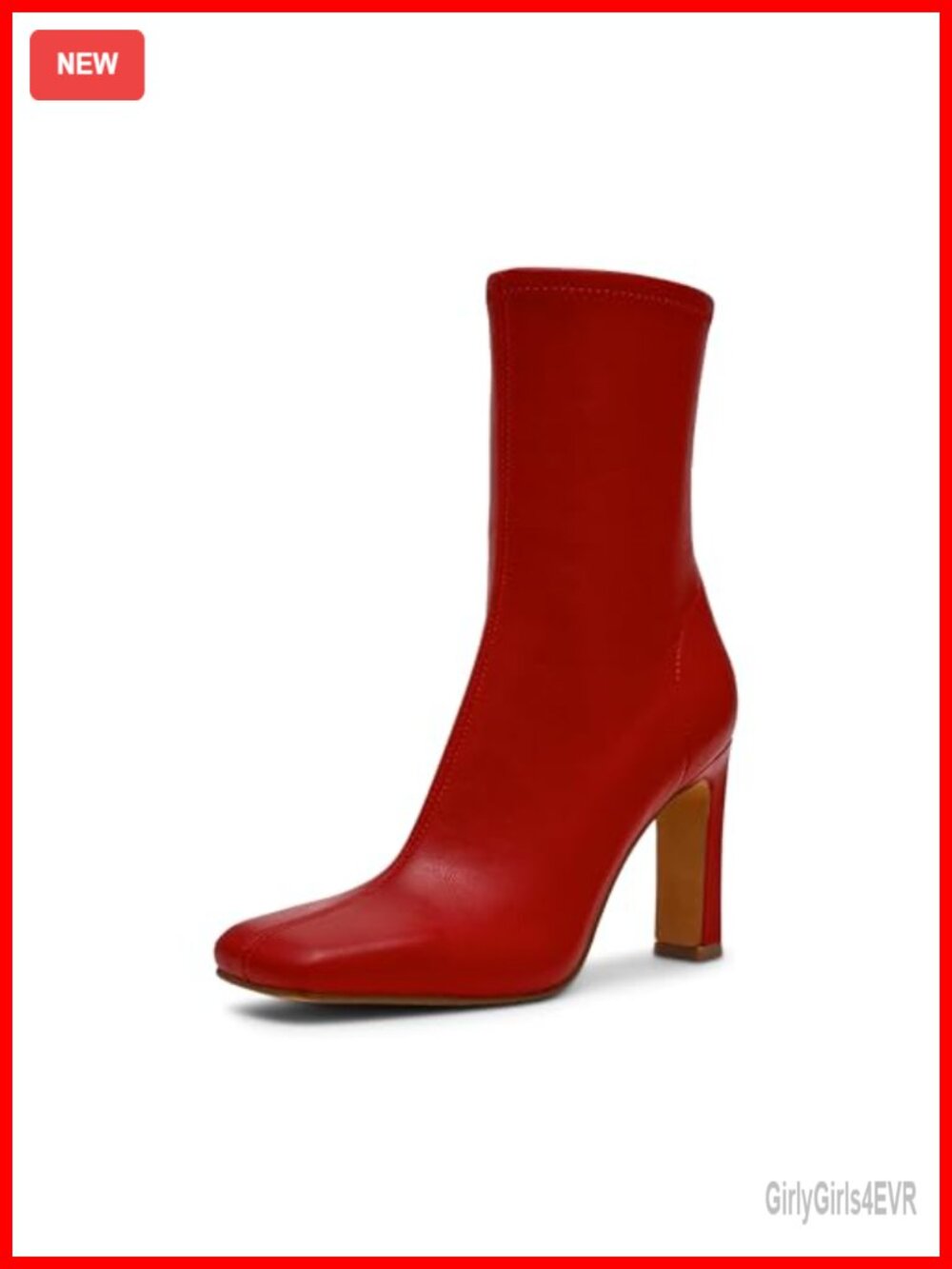 Mid Calf Boot Block Heel Polyurethane PU Leather